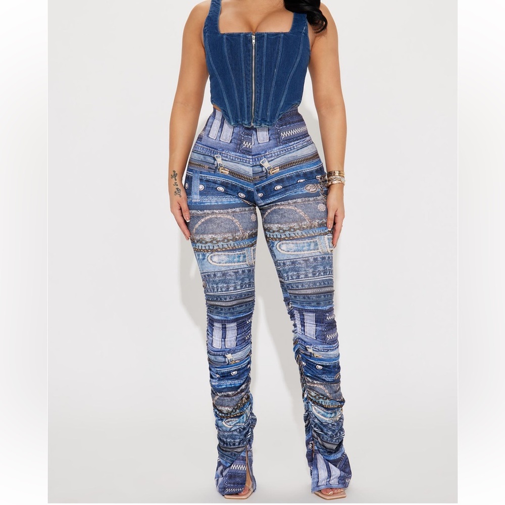 Denim print pant leggings
